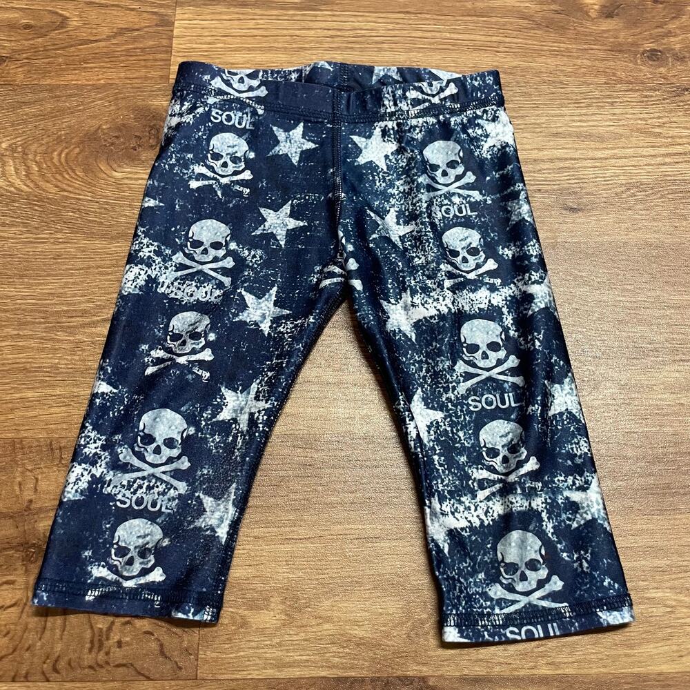 Terez x Soulcycle Girls Yoga Capris Navy Blue Silver Skull Stars Size Large
